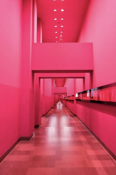 Bright pink school hallway
