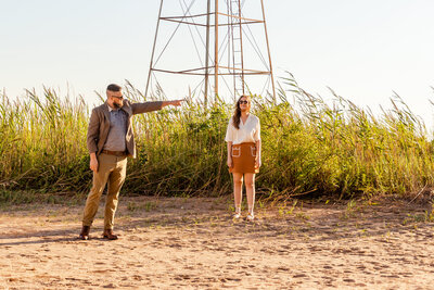 Wes Anderson themed engagement photo shoot.