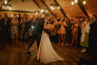 A bride and groom during their first dance.