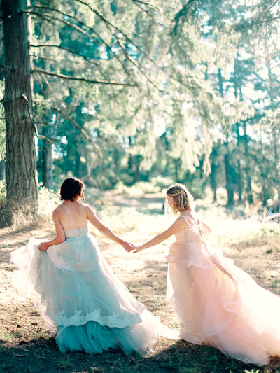 boho bride and groom in forest