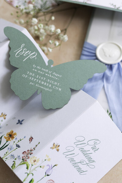 Gold ink custom calligraphy invitation and envelope for wedding