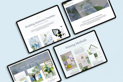 a mockup showing a colorful website for a stationery designer