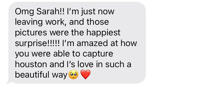 a photo of a text message sent to Sarah Mismash, a seattle Wedding Photographer, thanking her for engagement photography