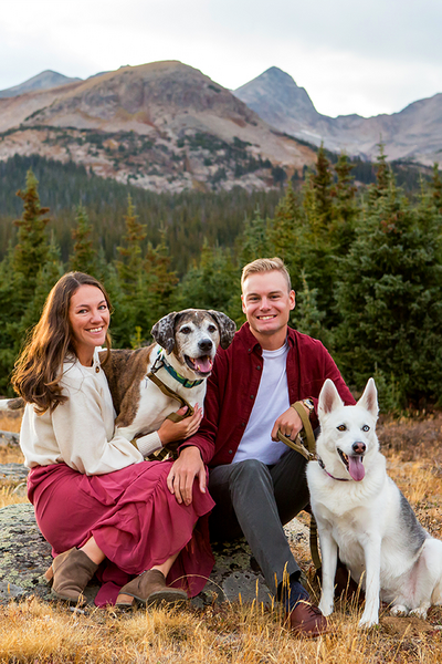 couple photo with dogs at Brainard Lake
