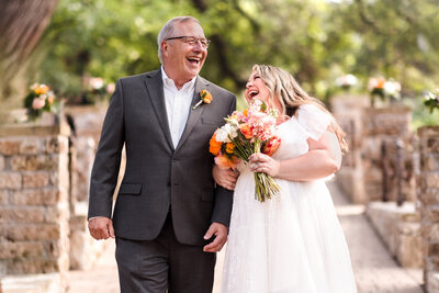 Bride gets emotional during her wedding in Austin, Texas.