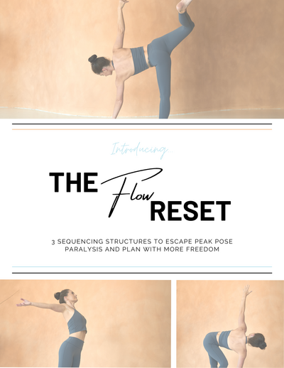 Sarah, a professional yoga teacher, in an embodied movement pose, captured mid-flow in a bright, thoughtfully styled space.