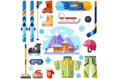Knolling Snowboarding Gear in a soft geometric illustration style