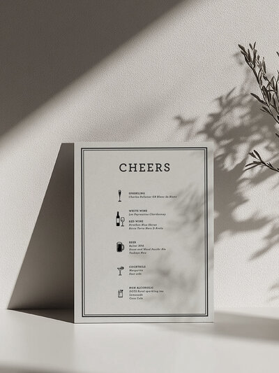 Luxury letterpress printed bar sign  for weddings and events