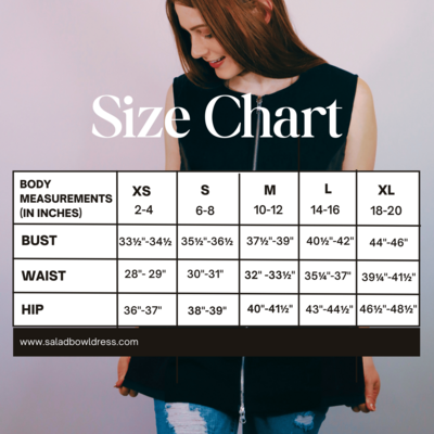 size chart with editorial