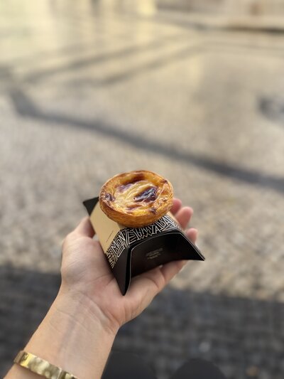 Traditional Portuguese pastel de nata pastry from a popular Lisbon bakery