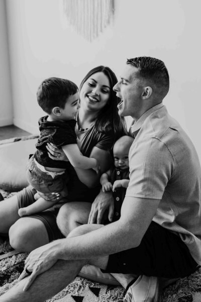 black and white image in studio  captured by  corvallis oregon family photographer