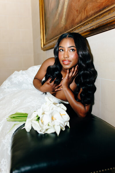 A romantic portrait of a bride and groom.