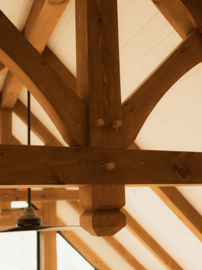 Scenic timber frame retreat in Haliburton Highlands, designed for lakeside living with warm wood tones and open spaces.