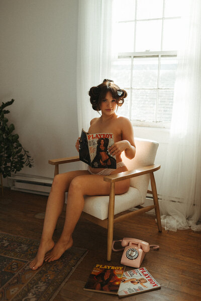 woman reading magazine