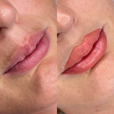 Lip blush before and after
