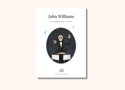 Front Cover of John Williams Composer Study with illustration of composer