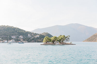 Scenic view of the Ionian Sea and Ithaki’s coastline, capturing the natural beauty surrounding elegant island weddings.