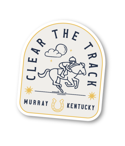 Clear the track for racer one Murray State University tradition decal and sticker design for Murray, Kentucky tourism design by Amanda Newman Design in Paducah, Kentucky
