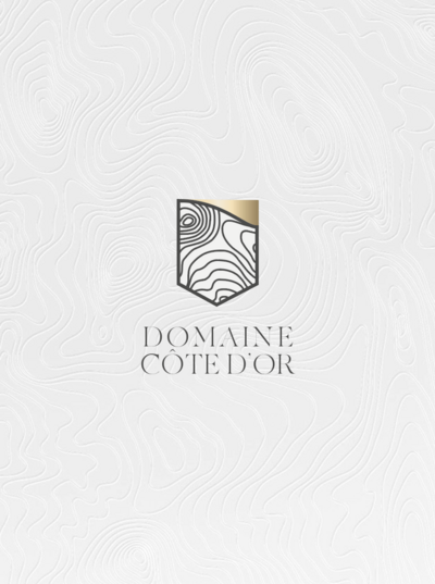 Logo domaine Côte d'Or sur papier texturé blanc avec rainures, crée par le STudio Youmé, spécialiste en image de marque en Vendée.