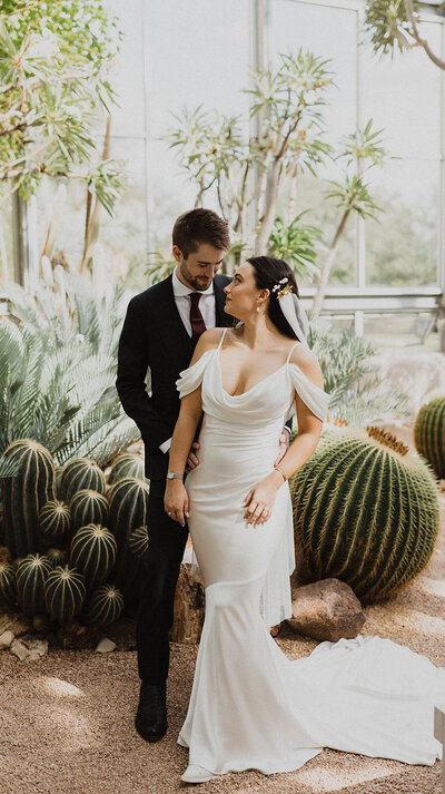 Couple getting married in a greenhouse in Houston Texas