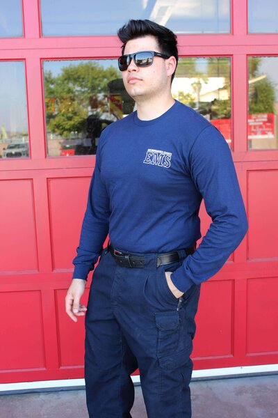 Screen printed firefighter long sleeve t-shirt with department logo