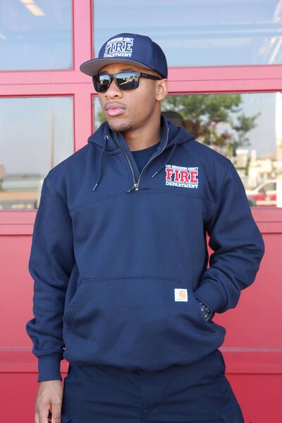 Embroidered firefighter Carhartt with custom name, rank, and department logo 