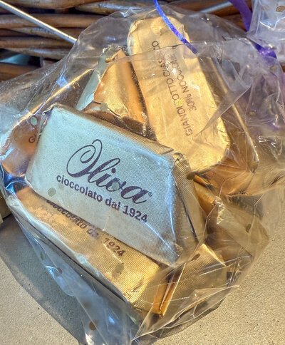 A gift package of individually wrapped Gianduiotto candies