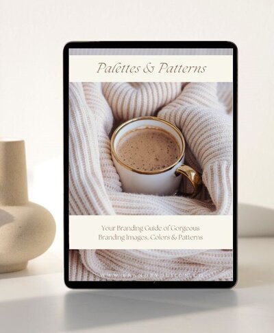 Promotional aesthetic image of a free branding guide called Palettes & Patterns | Brand By Design