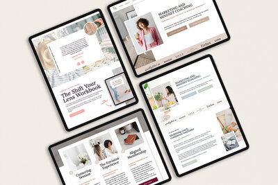 A compendium of Lumen template variations: the same structure adapted with different color palettes and imagery (brown/blue, light pink/magenta, brown/purple) to show design flexibility and brand-fit.