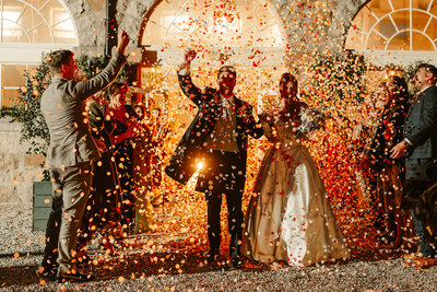 aswanley wedding ceremony set up with festoon lights scotland wedding venue
