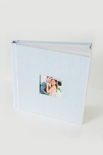 Example of a wedding album with the couple's photo on the front