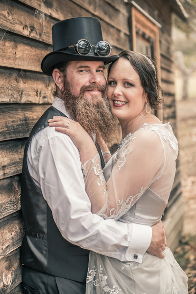 Bride and Groom steampunk inspired wedding