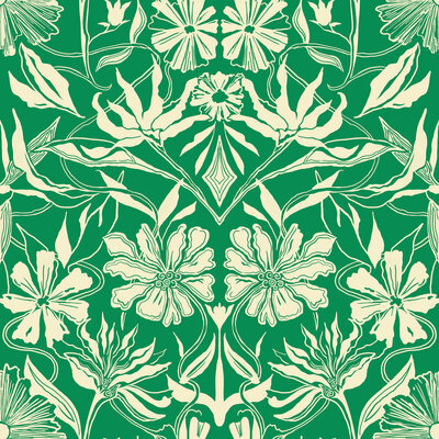 Seamless pattern design of green and white damask florals created by designer Ellen Morse