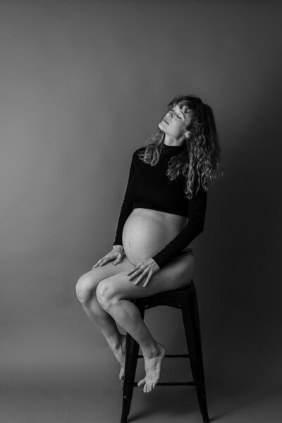 black and white maternity studio