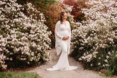 Expectant Mother poses for Maternity Photos at Biltmore Estate in Asheville, NC.