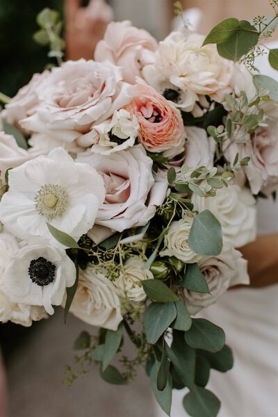 Close up of garden style wedding bouquet
