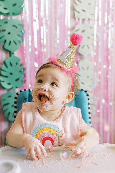 Baby one year smash cake photo at birthday party planned by Bianca Nichole and Co