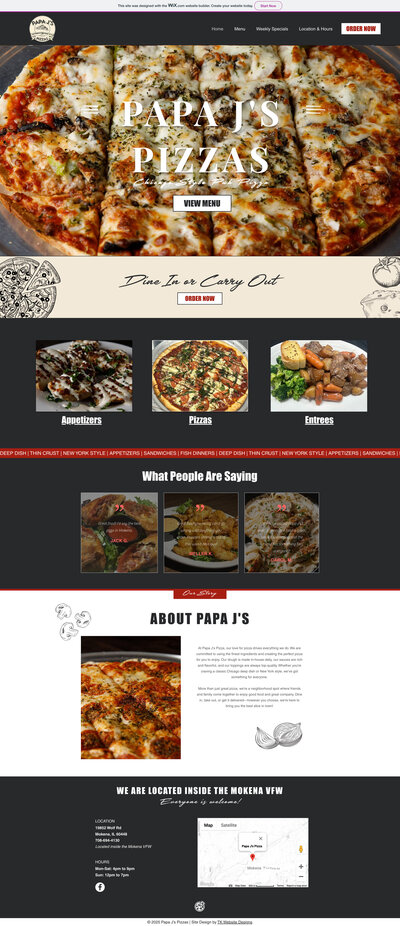 Pizza restaurant website design