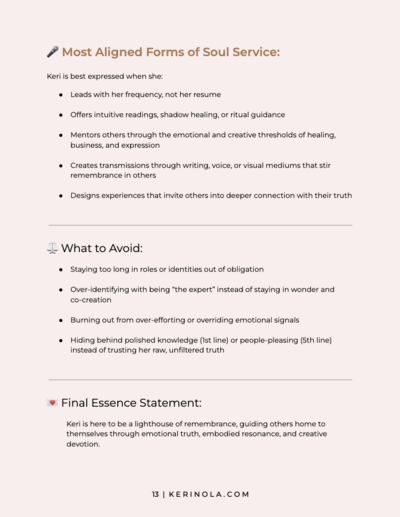 page of soul purpose reading report