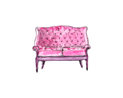 A painted hot pink tufted settee.