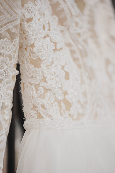 Lace wedding dress details closeup