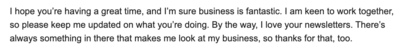 Screenshot newsletter feedback Marie