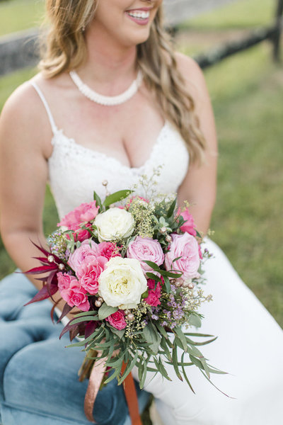 Bridal Portrait holding pink bouquet