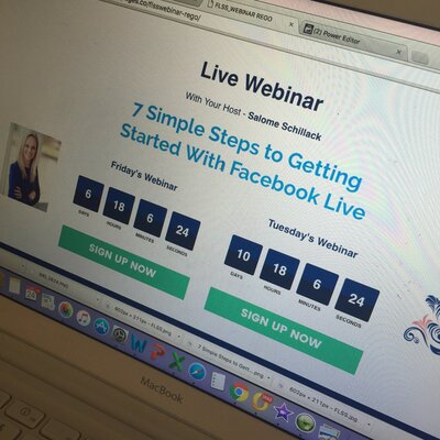 Computer screen showing a Live Webinar sign up page