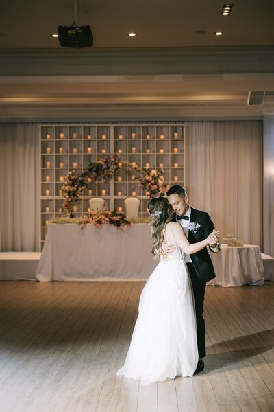 Bride and groom dancing