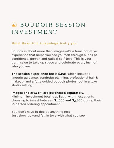 boudoir photography pricing