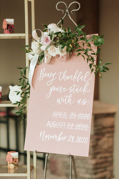 hand lettered wood wedding sign