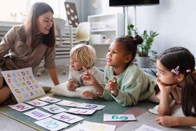 Three children in a speech therapy session in Denver