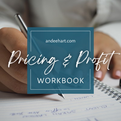 woman writing in notebook with copy over image that reads pricing and profit workbook