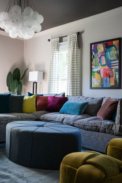 colorful furniture in a media room